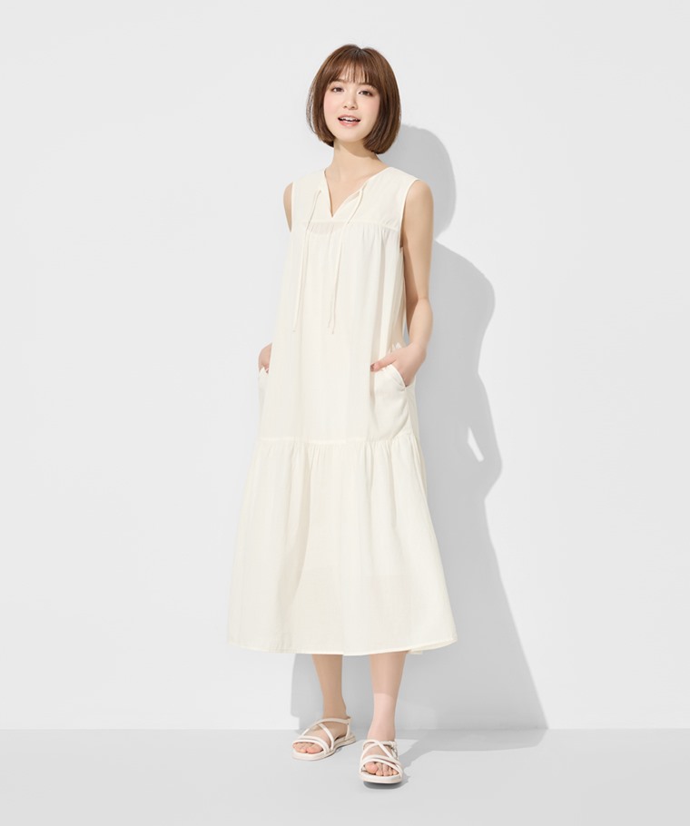 棉質綁帶無袖洋裝-女