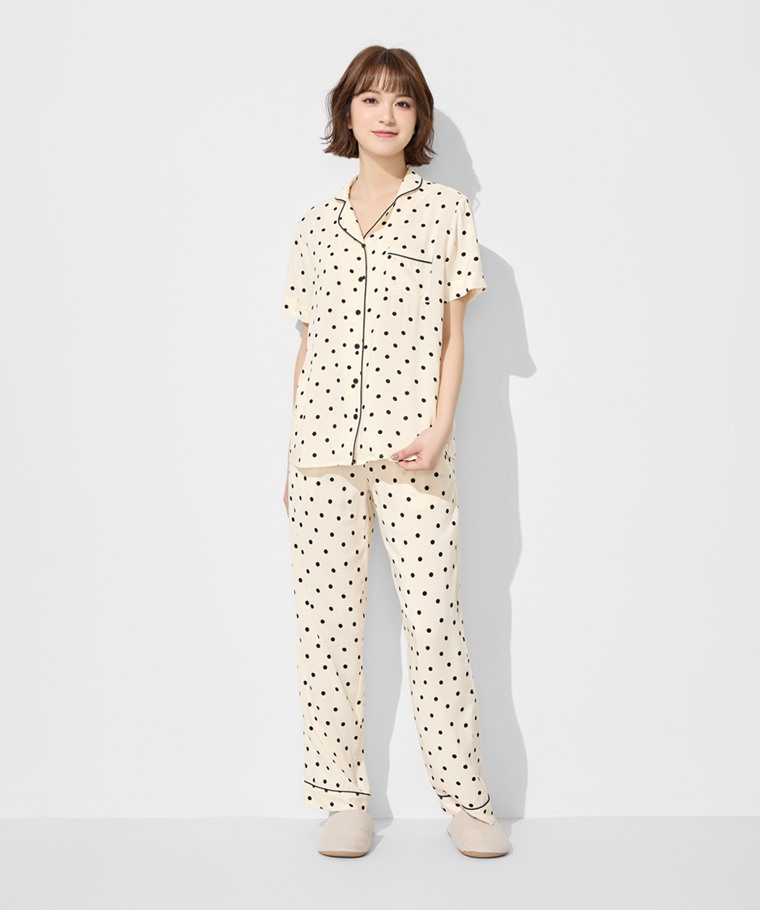 圓點印花嫘縈長褲家居套裝-女