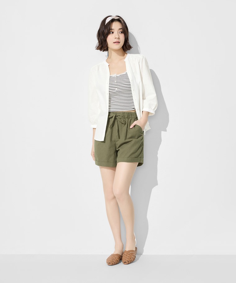 棉麻短褲-女