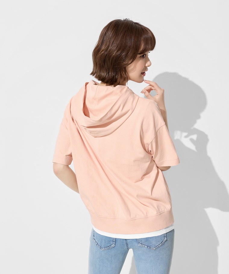 純棉厚寬版連帽上衣-女