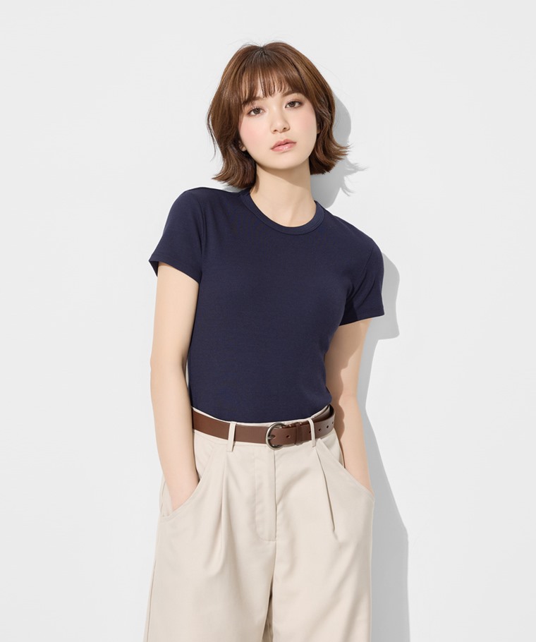 羅紋圓領短袖T恤-女