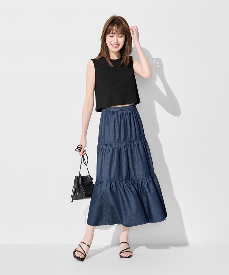 軟牛仔蛋糕長裙-女