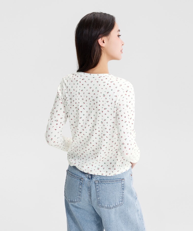 棉質羅紋提花開襟上衣-女