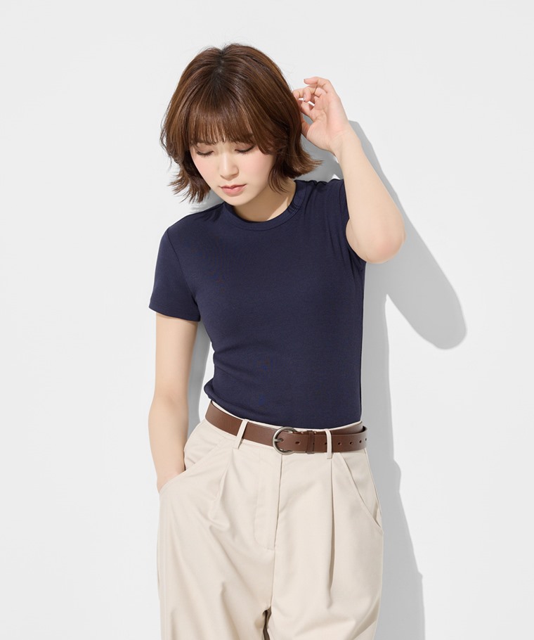 羅紋圓領短袖T恤-女