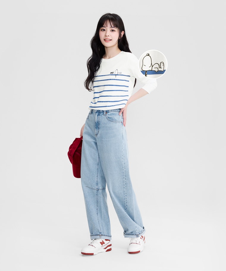 史努比系列長袖印花T恤-02-女