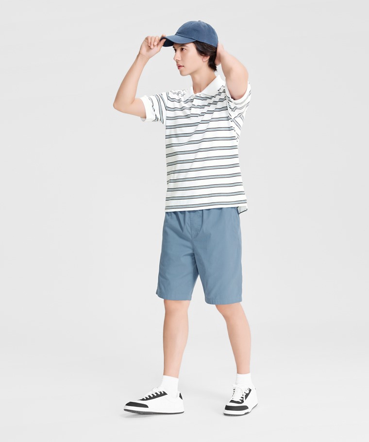 純棉網眼條紋polo衫-男