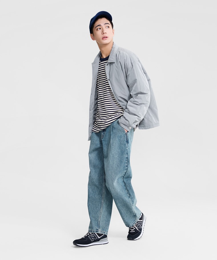 寬版打褶牛仔褲-男