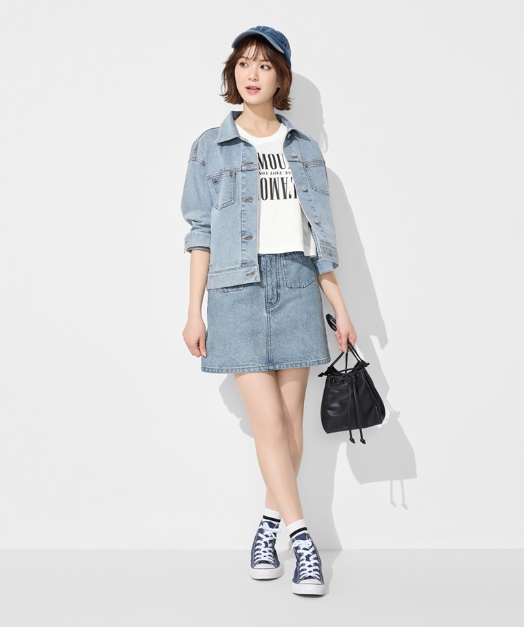 牛仔連褲短裙-女