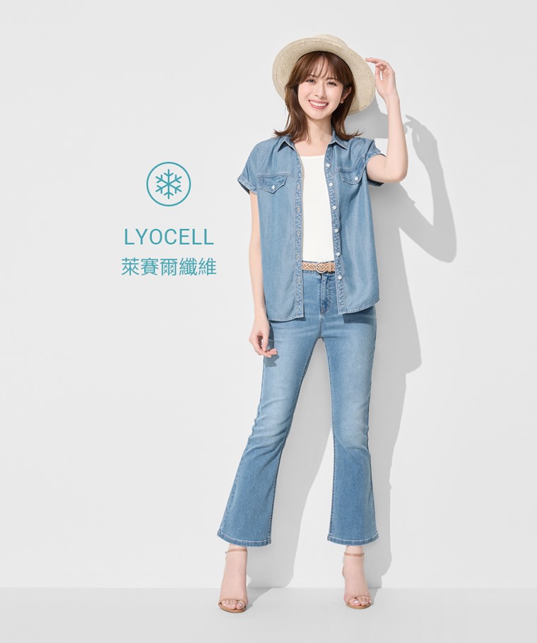 輕薄牛仔短袖襯衫-女