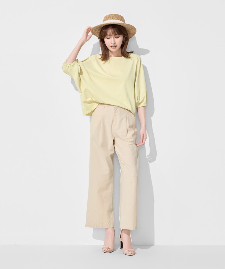 純棉寬鬆船領泡泡袖上衣-女