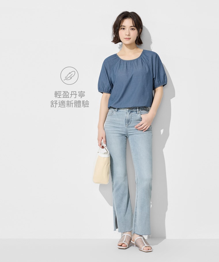 輕型牛仔泡泡袖上衣-女