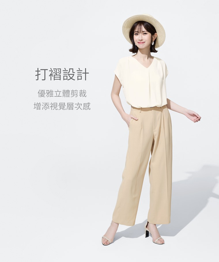 輕柔連袖寬版抓皺上衣-女