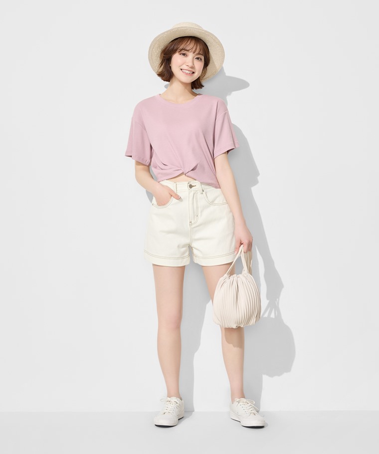 羅紋扭結短版T恤-女