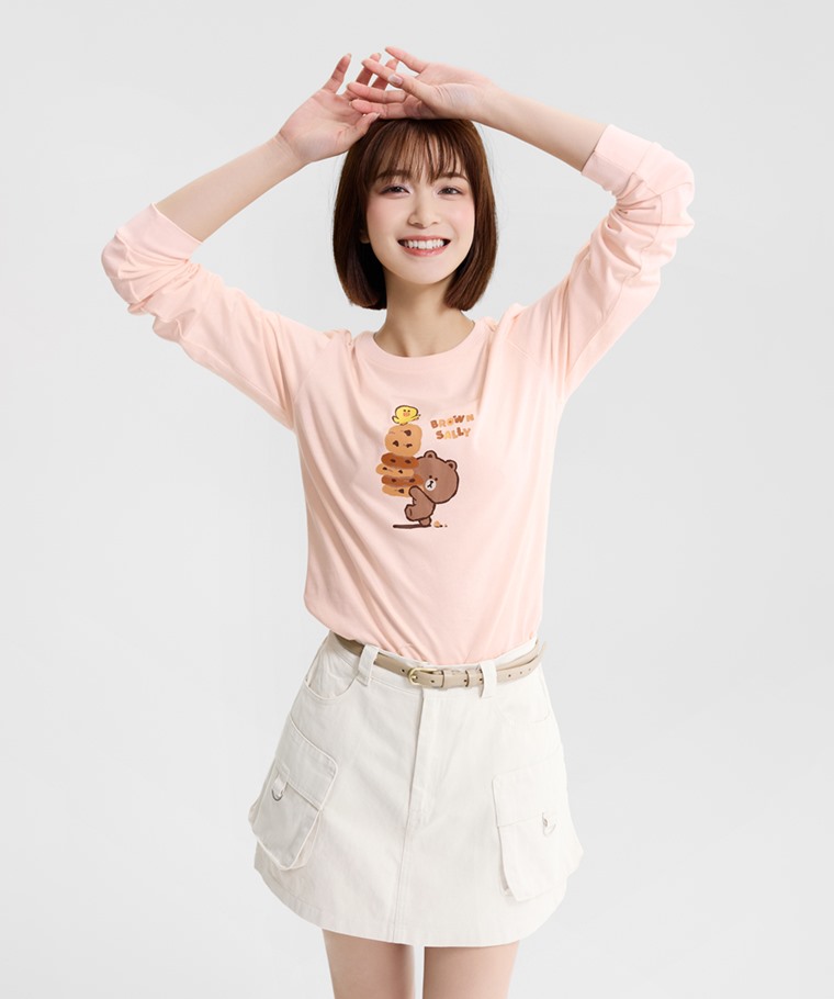 LINE FRIENDS長袖印花T恤-04-女