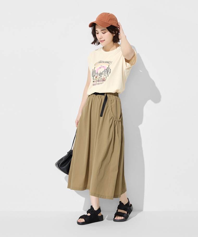 純棉寬版印花無袖上衣-女