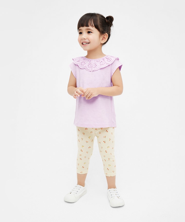 竹節棉蕾絲造型T恤-童