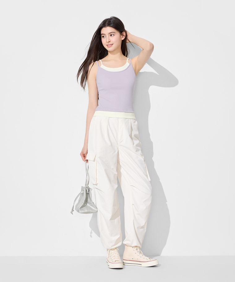 羅紋短版假兩件細肩帶-女