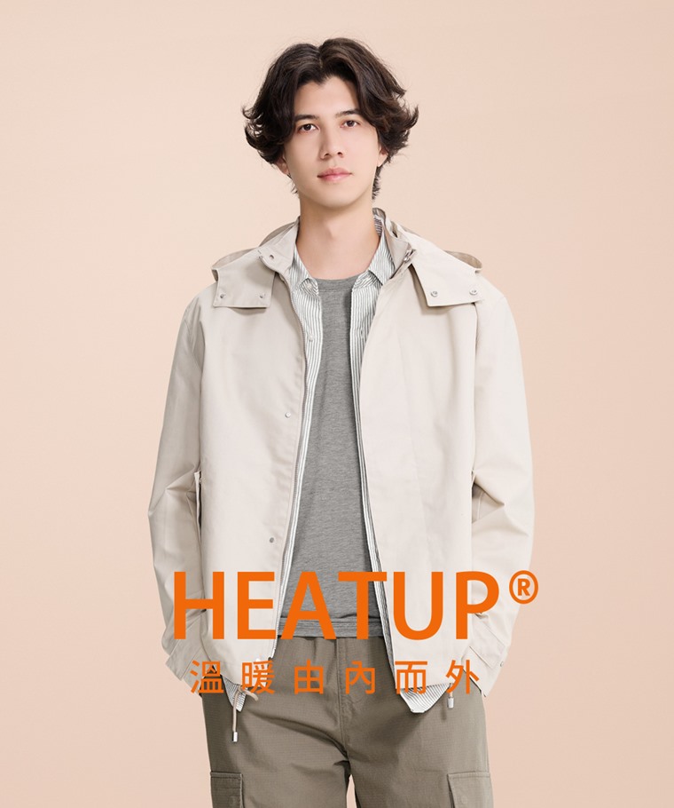 heatup圓領九分袖上衣-男