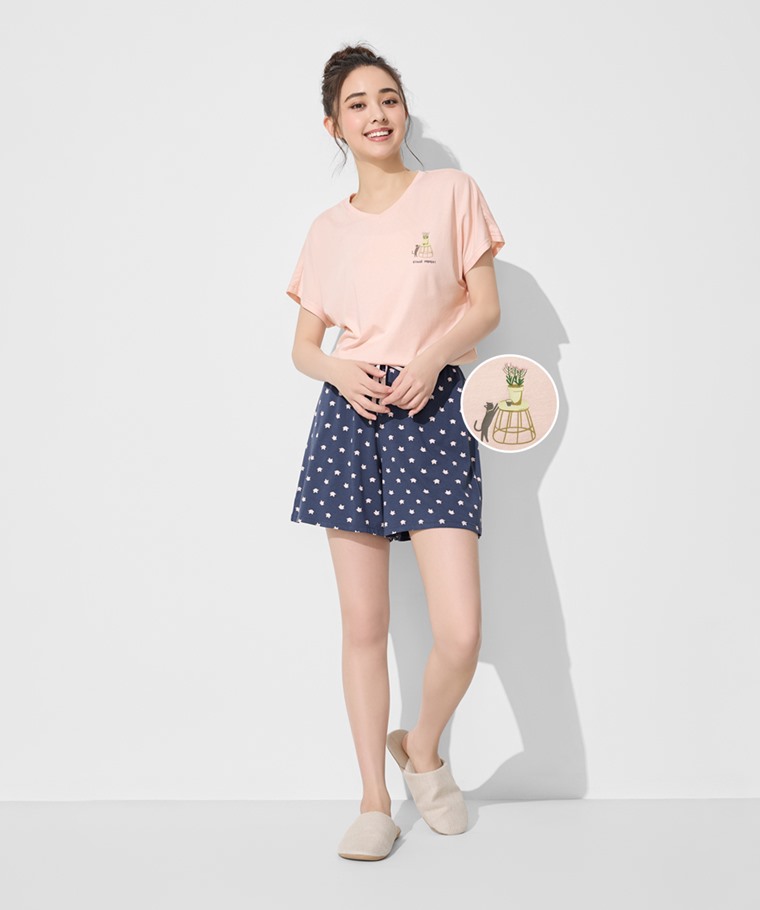 莫代爾V領貓咪家居套裝-女