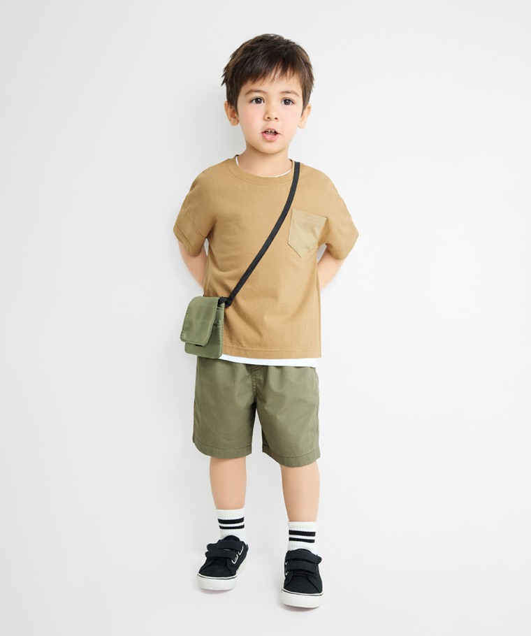 春夏童裝新品：童 · 純棉寬版口袋T恤,童 · 毛圈配條中筒襪,童 · 純棉五分褲,童 · 純棉圓領T恤