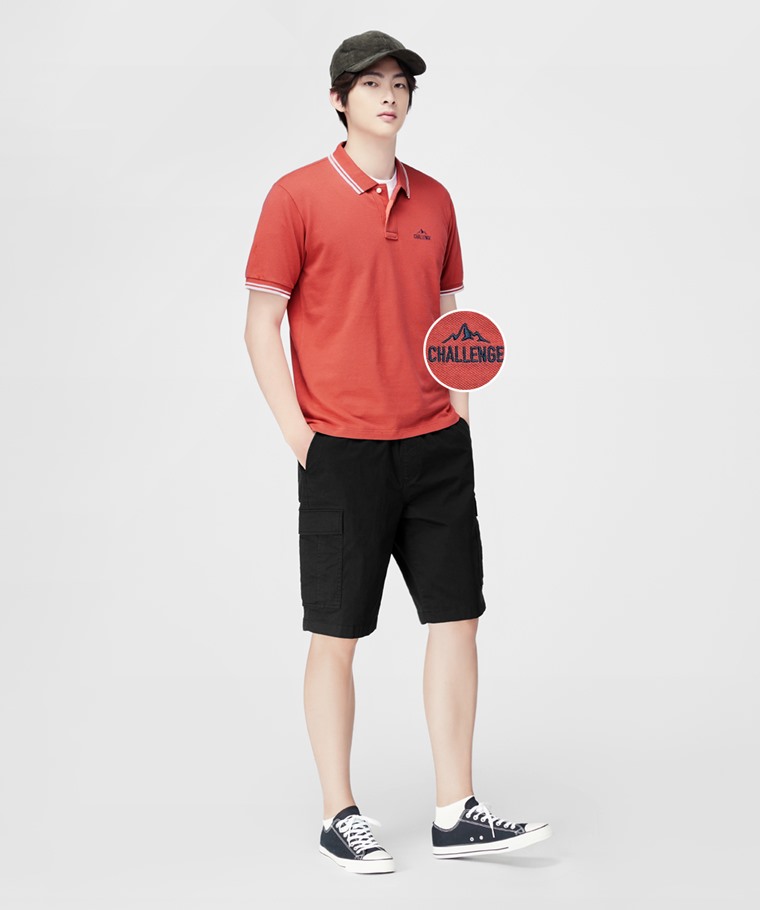 純棉網眼電繡polo衫-男