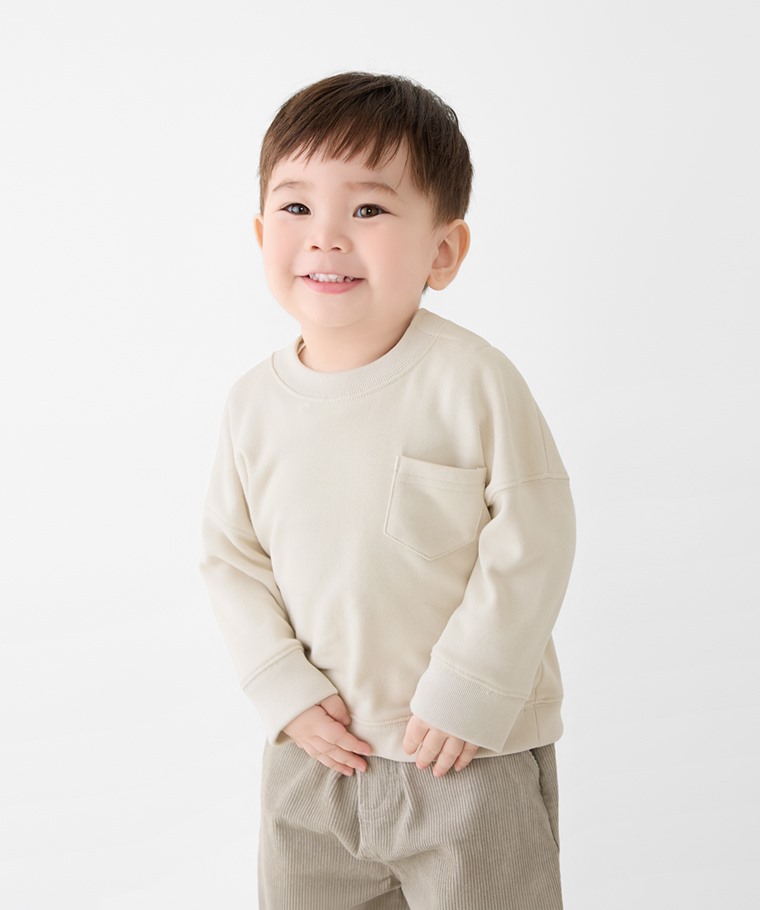秋冬嬰幼兒新品：Baby · 毛圈口袋圓領衫,Baby · heatup輕磨毛圓領長袖上衣