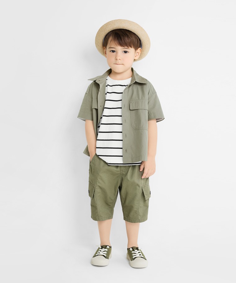 純棉工裝七分褲-童