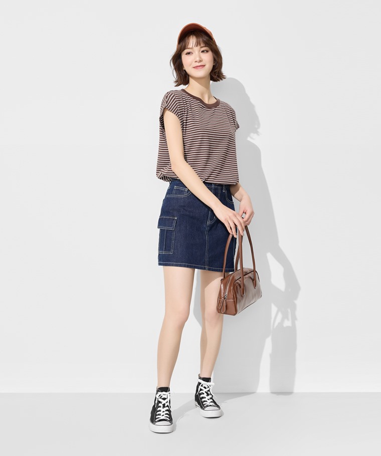 工裝牛仔連褲短裙-女