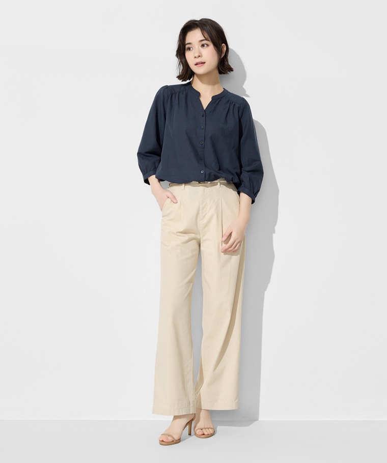 棉麻七分袖襯衫-女