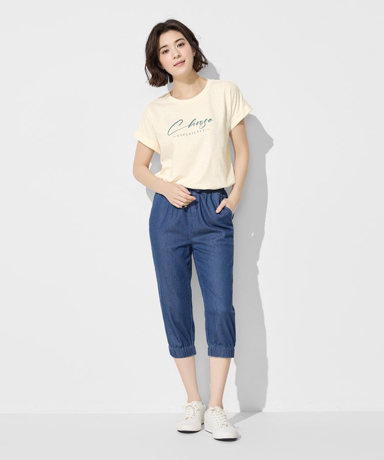 軟牛仔七分束口褲-女