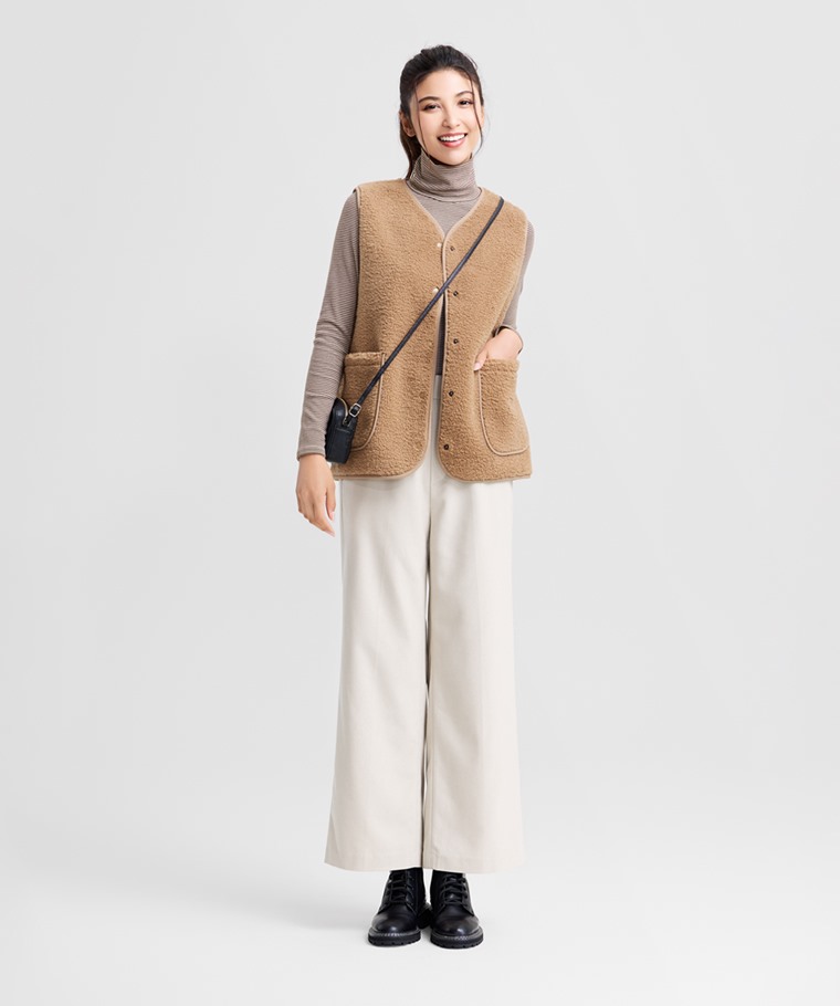 仿羊羔絨寬版背心-女