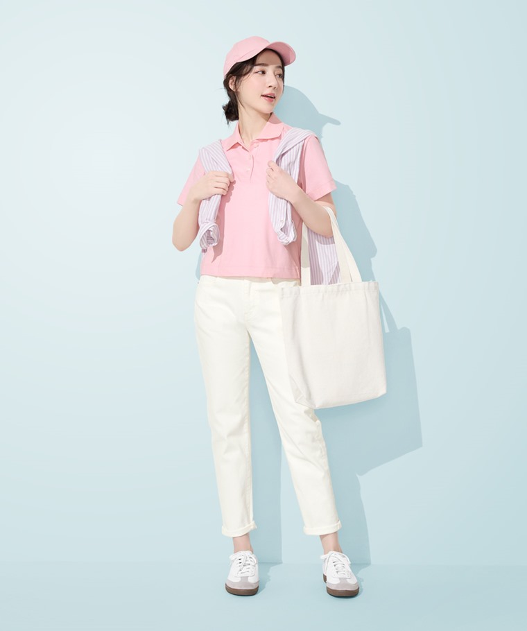 涼感棉質短版polo衫-女