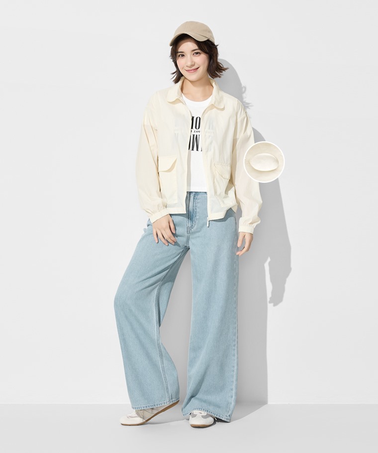 抗UV翻領寬短版風衣外套-女