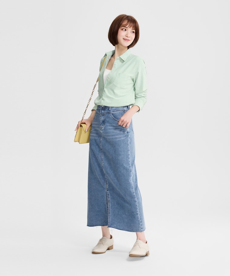 牛津修身長袖襯衫-女