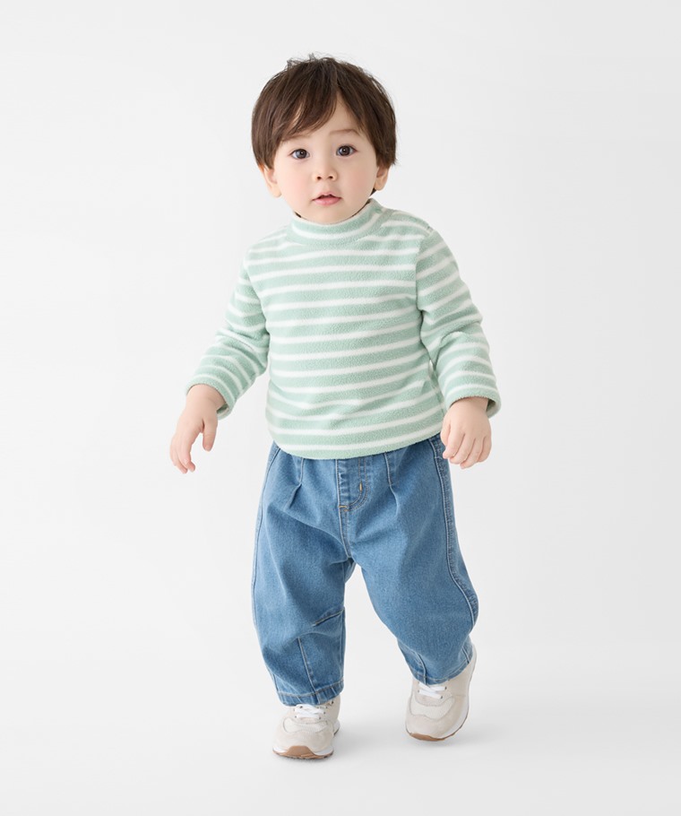 彈性寬鬆打褶牛仔褲-Baby