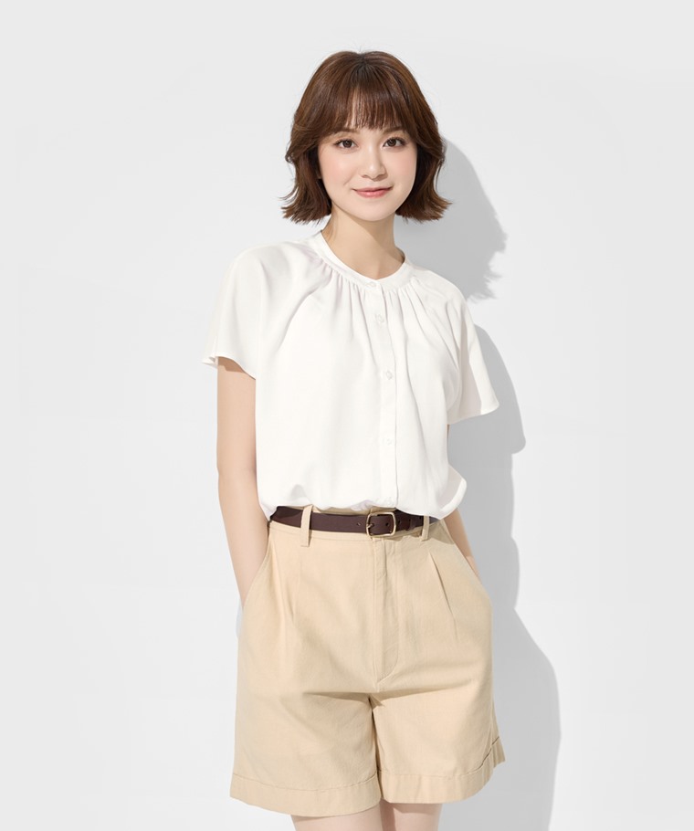 嫘縈立領連袖襯衫-女