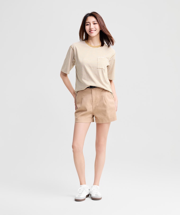 粗紡落肩寬版條紋T恤-女