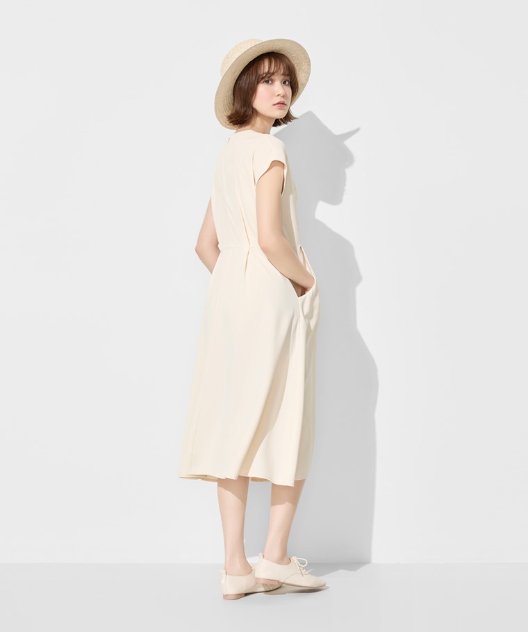 輕柔V領綁帶洋裝-女