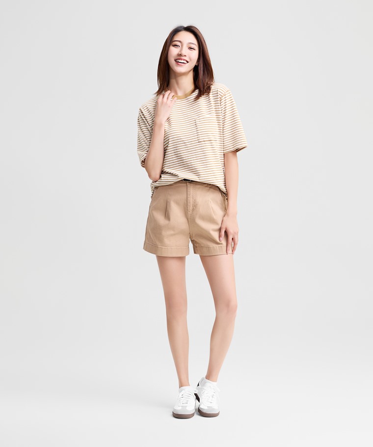 粗紡落肩寬版條紋T恤-女