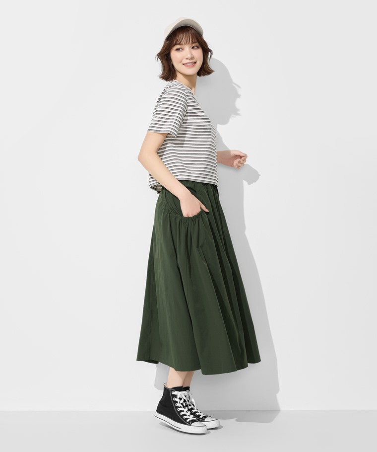 抽皺口袋長裙-女