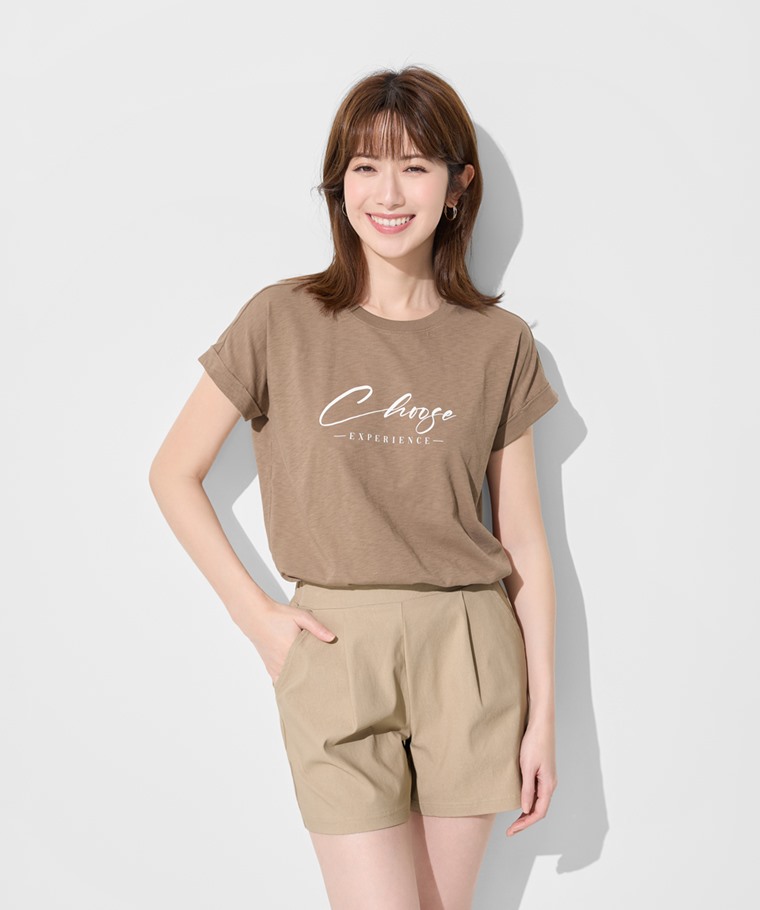 竹節棉文字寬版T恤-女