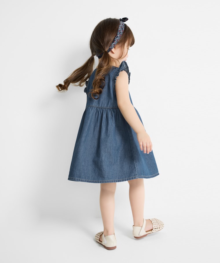 牛仔荷葉袖洋裝-童
