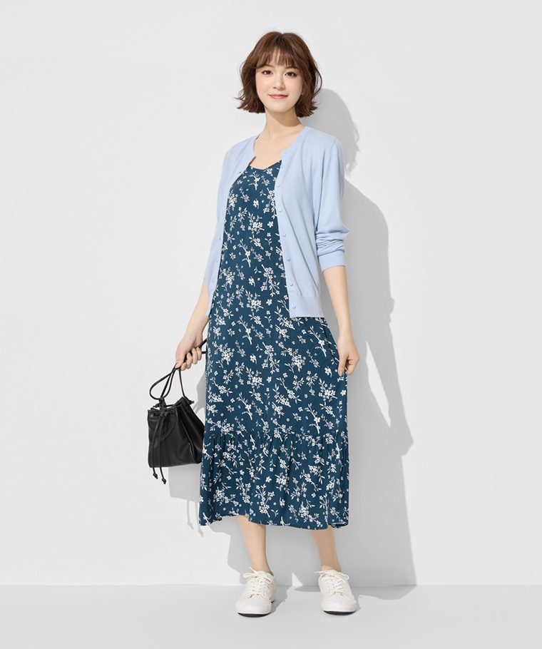春夏女裝新品：女 · 嫘縈Bra家居花卉印花洋裝,女 · 棉質圓領針織外套