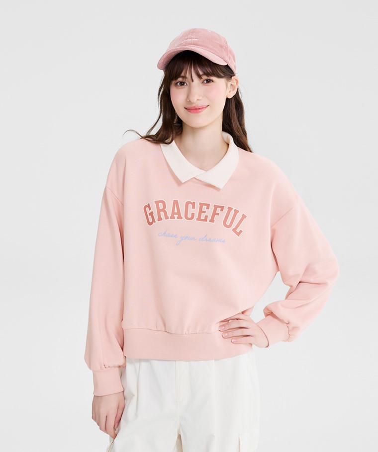 秋冬女裝新品：女 · 刷毛文字印花寬版上衣