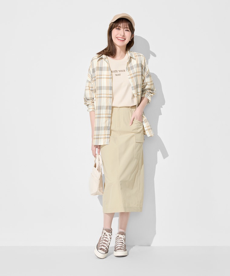 輕薄格紋寬版襯衫-女