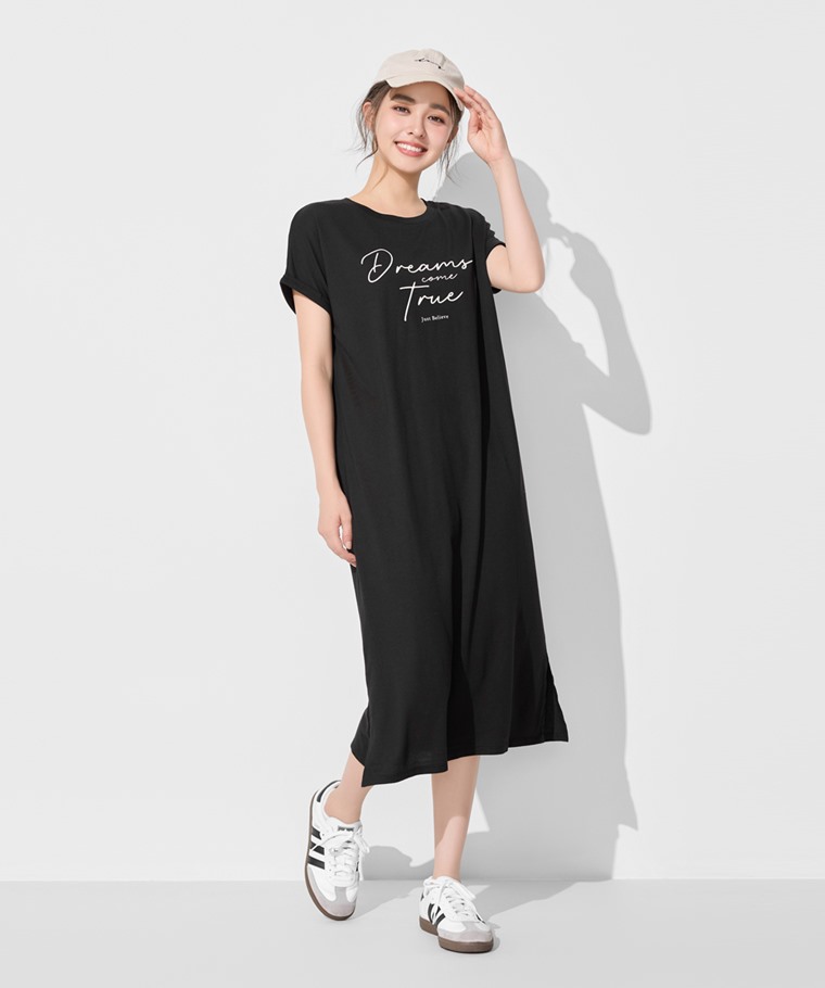 莫代爾連袖文字長洋裝-女