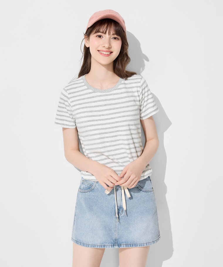 純棉條紋圓領T恤-女