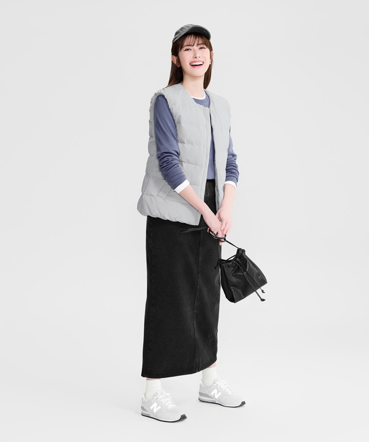 純棉厚實圓領長袖T恤-女