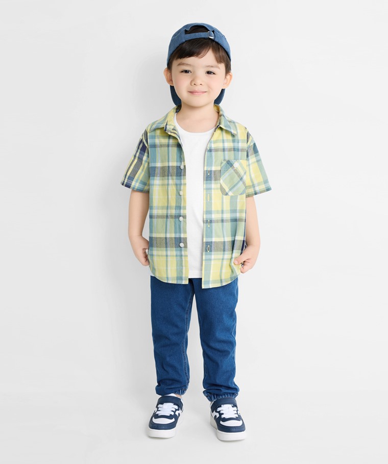 羅紋針織牛仔束口褲-童