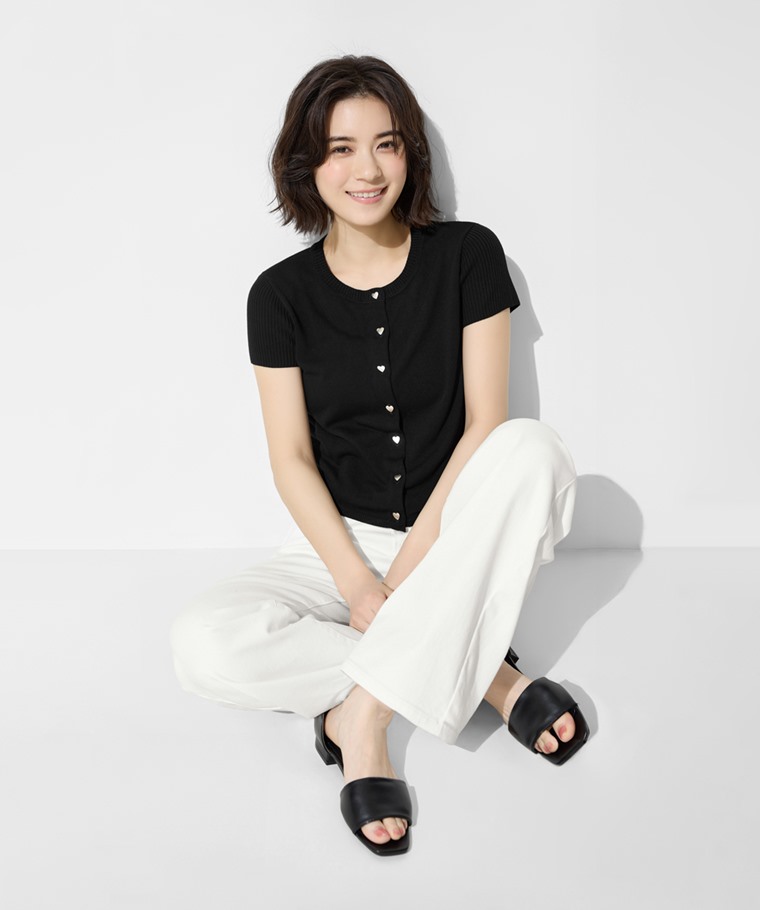 愛心釦短版透膚針織外套-女